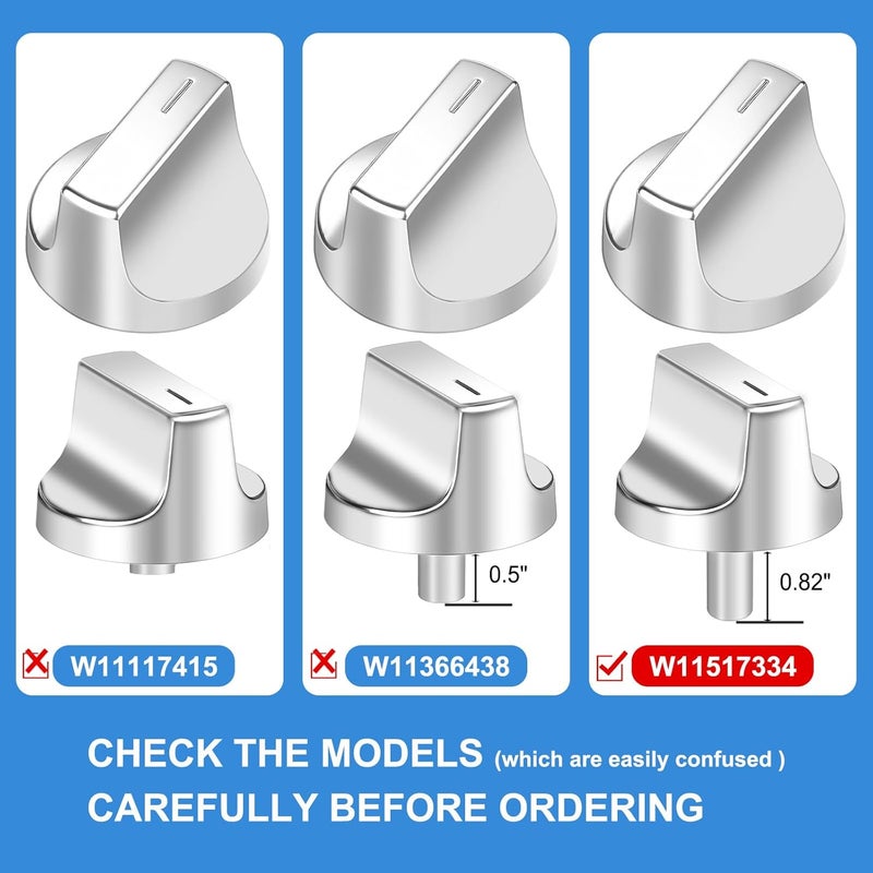 Gesleben W11517334 Range Knobs Compatible with Whirlpool Gas Range Stove Oven Knob WEG745H0FS0 WEG515S0FB0, 5-Pack Burner Control Knob Replaces W11122869 W10850033 - Image 4
